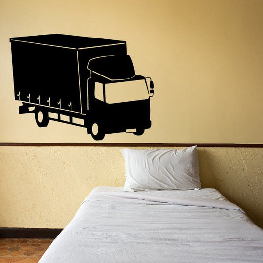 Black box truck wall decal with stars and gear outlines