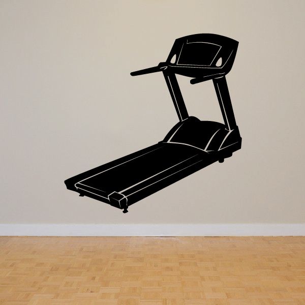 Black treadmill decal silhouette with control console and running belt.