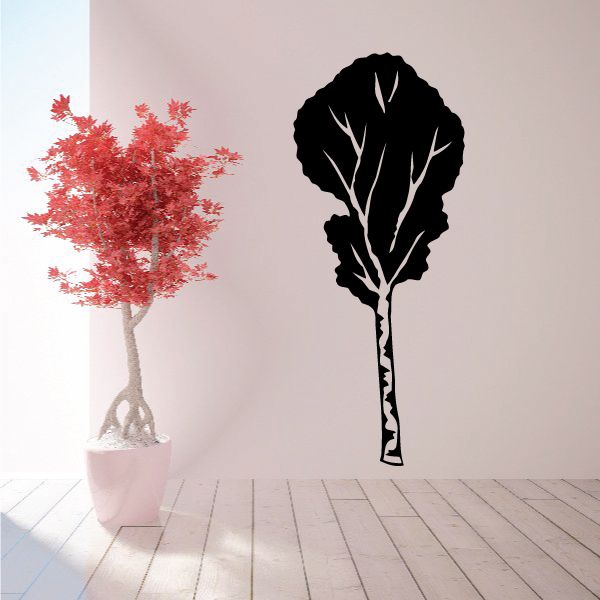 Tree wall decal with red and black leafy tree silhouettes
