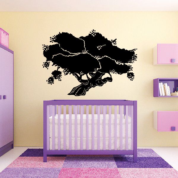 Black tree wall decal with branches and roots, vinyl silhouette for home walls