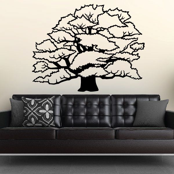 Tree wall decal with detailed black branches and leaves