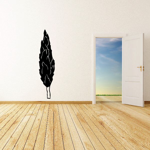 Black tree wall decal, tall leaf pattern vinyl sticker for walls
