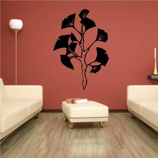 Black tree wall decal with branching leaves and trunk design
