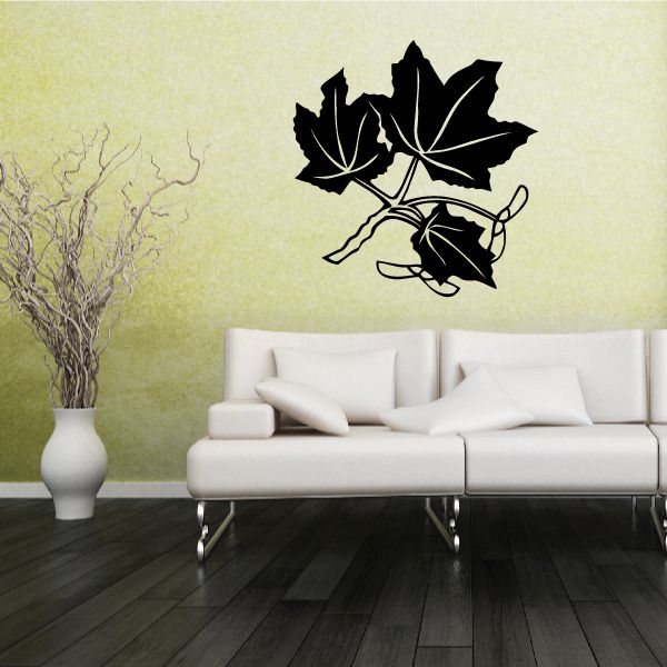 Black tree branch wall decal with maple leaves silhouette