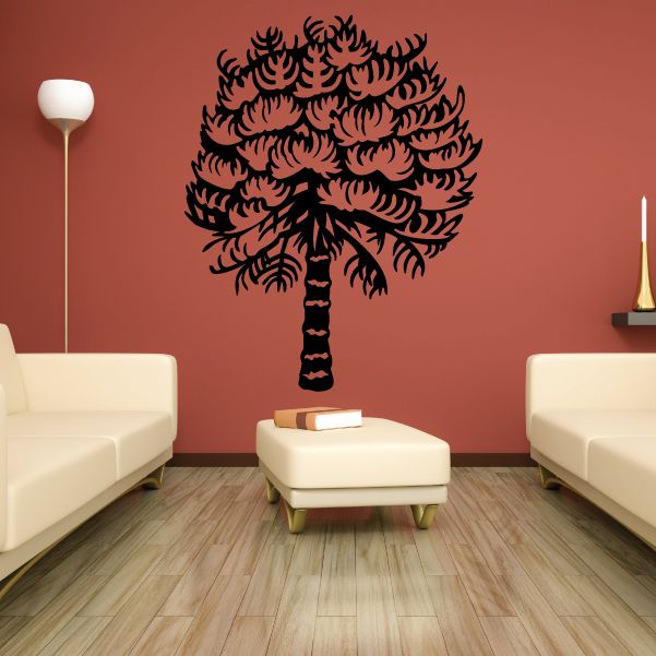 Black tree wall vinyl decal with spreading branches and detailed trunk silhouette