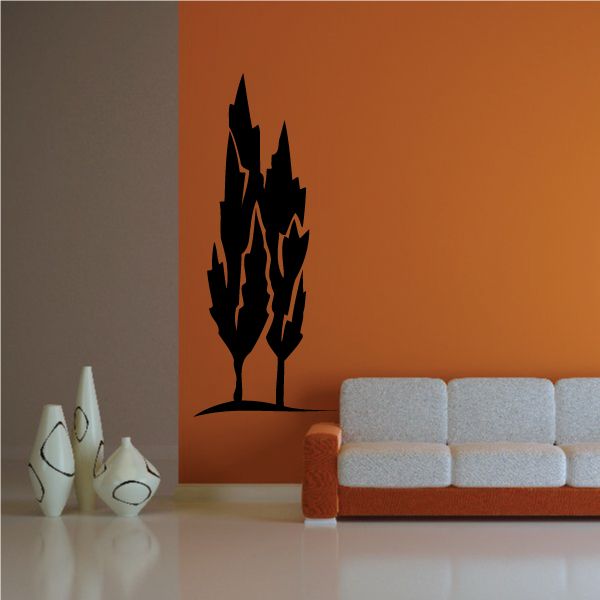 Tree wall decal: black vinyl silhouette of layered trees with branches