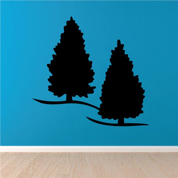 Tree wall decal of two black silhouettes on sweeping branch line