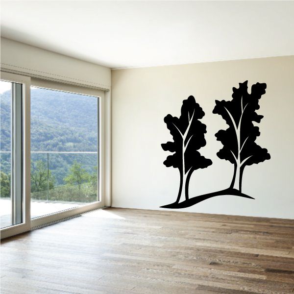 Tree silhouette wall decal in black vinyl, branching branches and leaves
