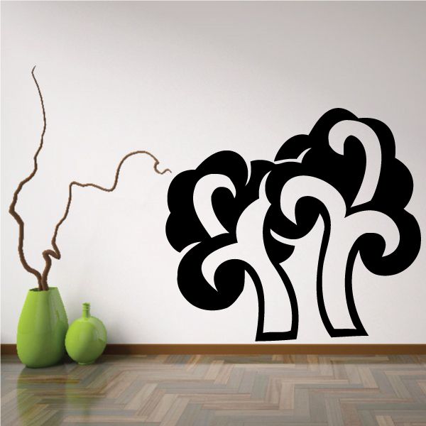 Tree wall decal, black and white stylized tree with curving roots