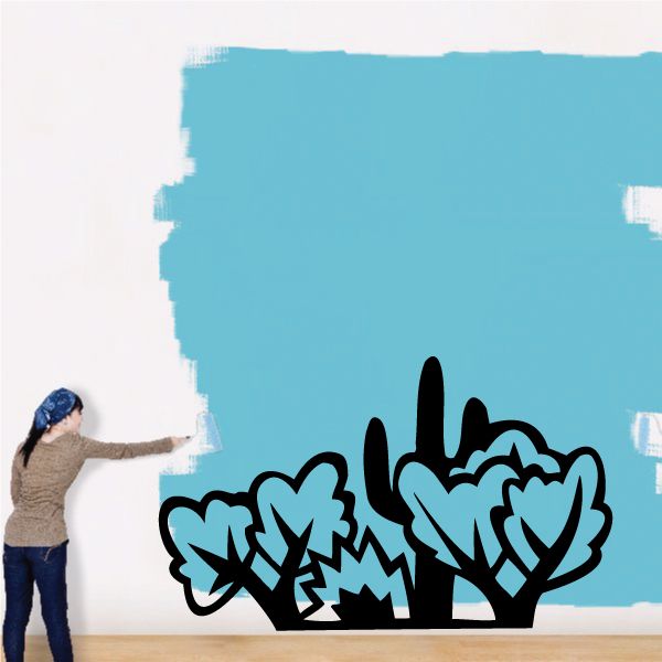 Tree silhouette wall vinyl decal, blue and black forest design