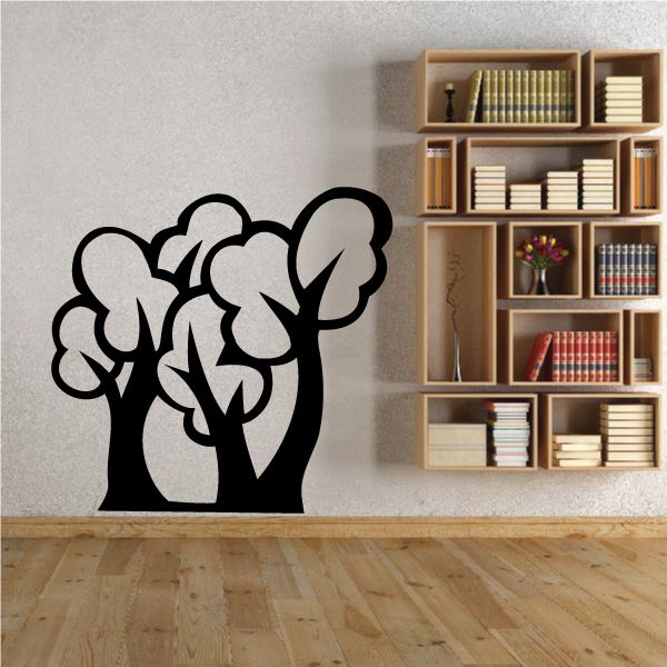 Black tree wall decal with swirling branches and heart-shaped leaves silhouette