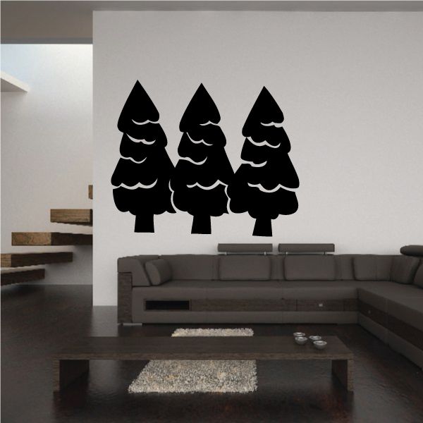 Black tree wall decal with three stylized pine tree shapes, vinyl sticker set