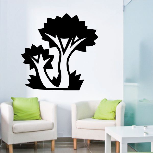 Tree wall decal vinyl sticker with black silhouette and textured roots