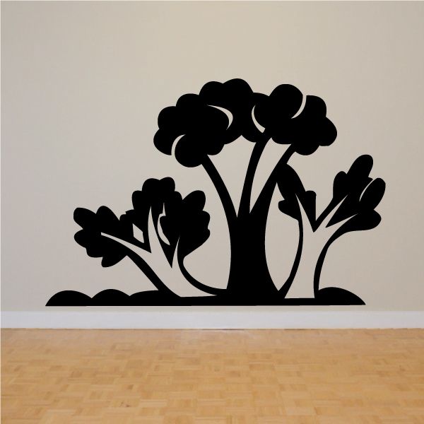 Black tree wall decal vinyl with broad canopy and two trunks