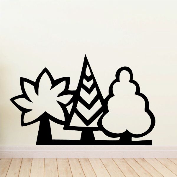 Black tree wall decal with striped trunk, cloud and ground base