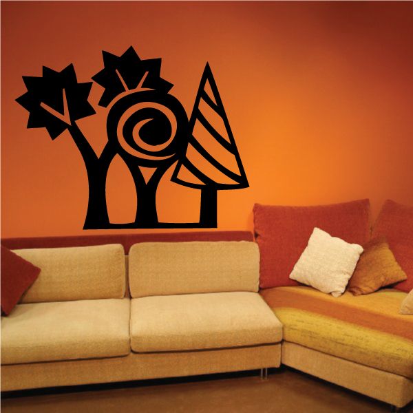 Stylized tree wall decal vinyl sticker with circular trunk and leaf canopy