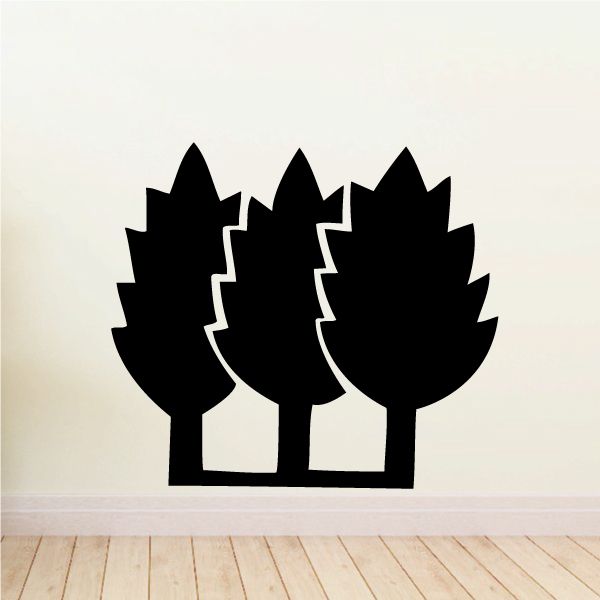 Three black tree silhouettes vinyl wall decals, three trees with pointed leaves