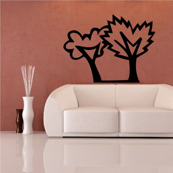 Black vinyl tree wall decal with two branches and roots