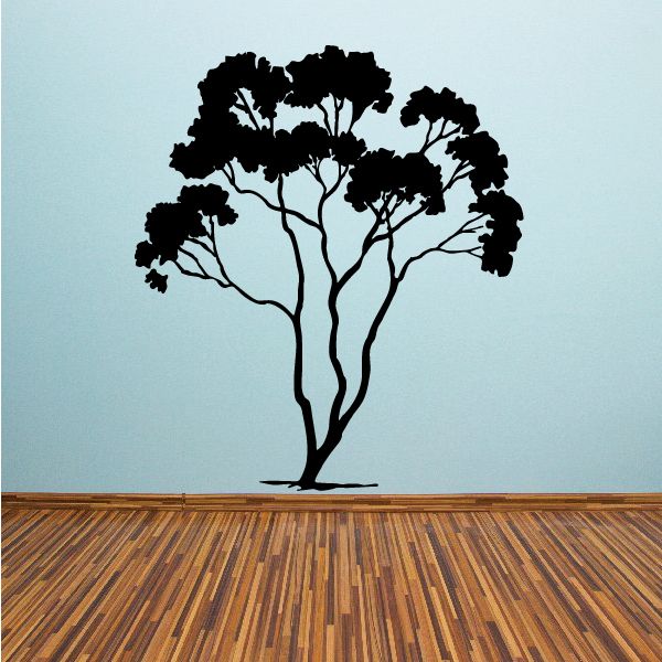 Black tree wall vinyl decal with detailed branches and trunk silhouette
