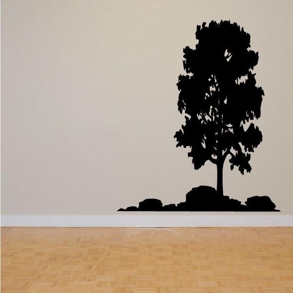 Black tree wall decal vinyl sticker, detailed leafy silhouette and trunk