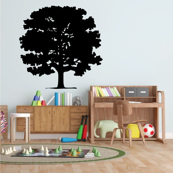 Black tree wall decal silhouette with leafy branches