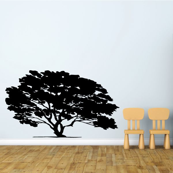 Tree wall decal vinyl, black silhouette with spreading branches and trunk.