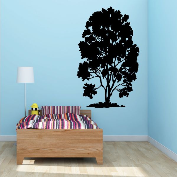 Tree wall decal vinyl, black tree silhouette with spreading branches