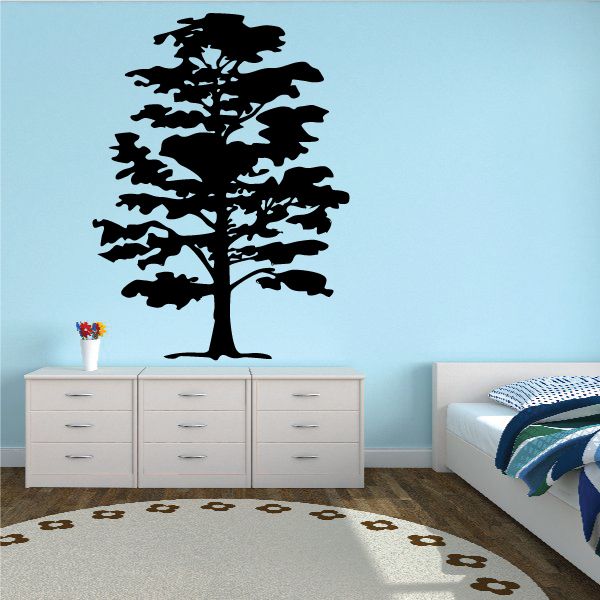 Black tree wall decal with broad branches, vinyl silhouette