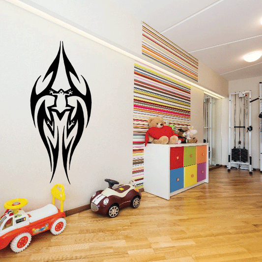 Tribal abstract frog wall decal, black, tribal flame-lined design