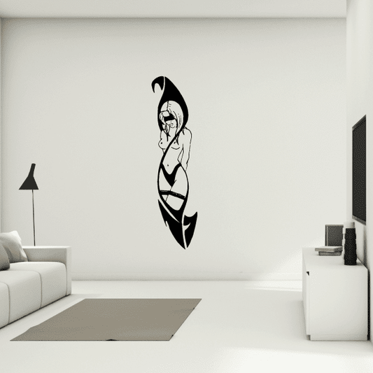 Tribal blindfolded woman decal with black stylized face and blindfold