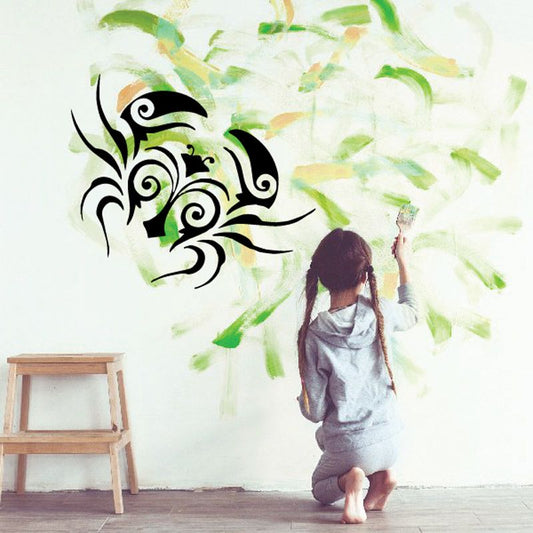Tribal crab wall decal with black swirling design