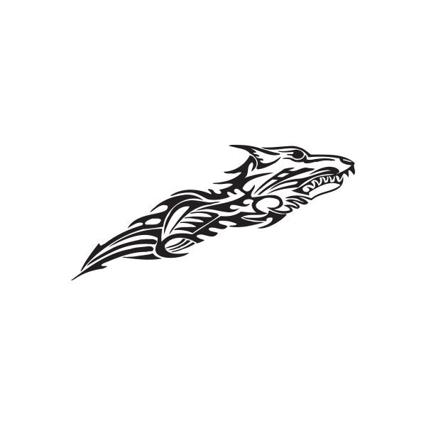 Tribal wolf decal, black tribal line art profile with ornate feathered details