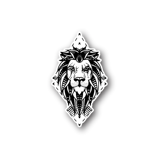 Tribal lion vinyl sticker with white line-art lion head design