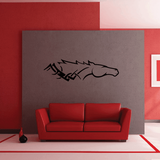Tribal horse head wall decal, black silhouette on backing sheet