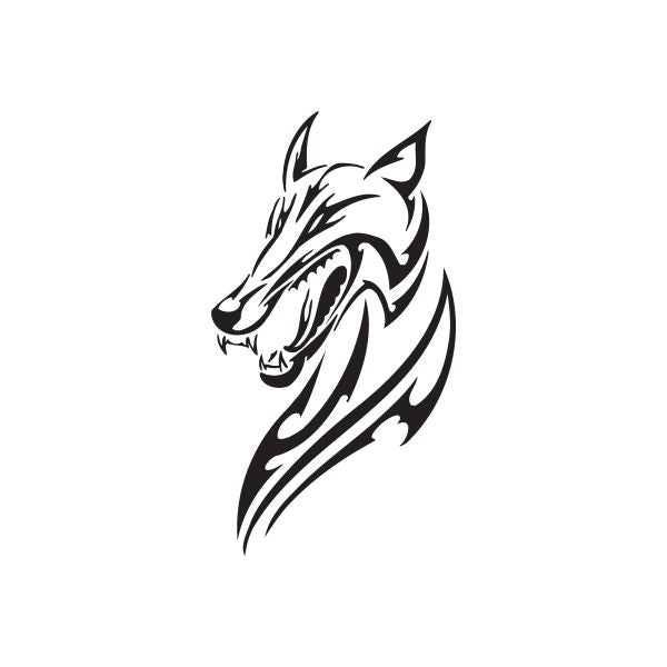 Tribal wolf head decal, black and white graphic with stylized mane