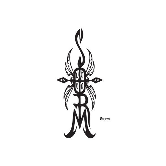 Tribal storm graffiti decal, black flame crest with tribal wings and DR letters