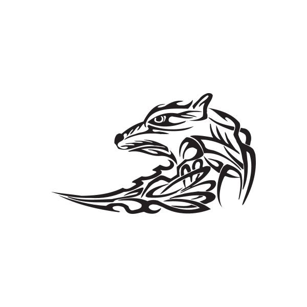 Tribal wolf head decal in black with stylized lines and snarling face