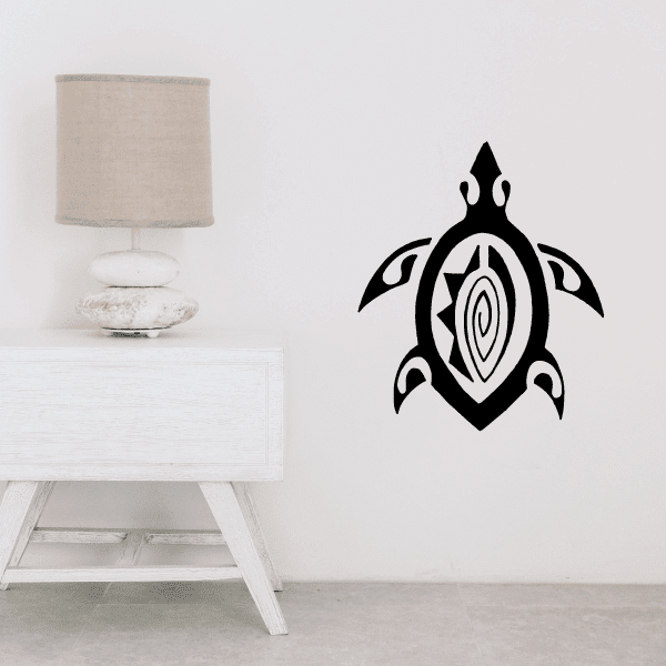 Black tribal sea turtle decal with ornate shell design.