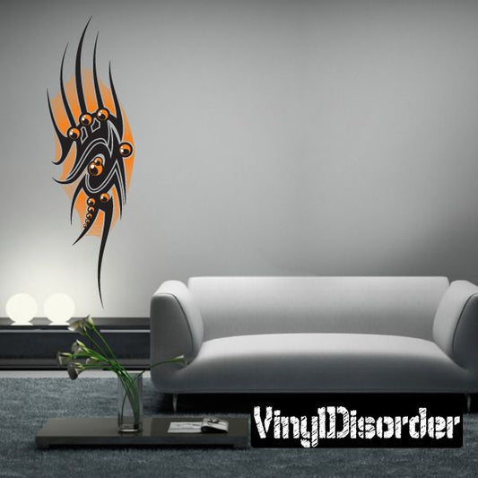 Tribal dog head wall decal vinyl sticker, black with orange accents