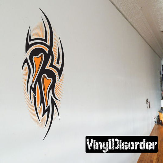 Tribal tattoo wall decal: black and orange tribal face mask design, die-cut vinyl sticker