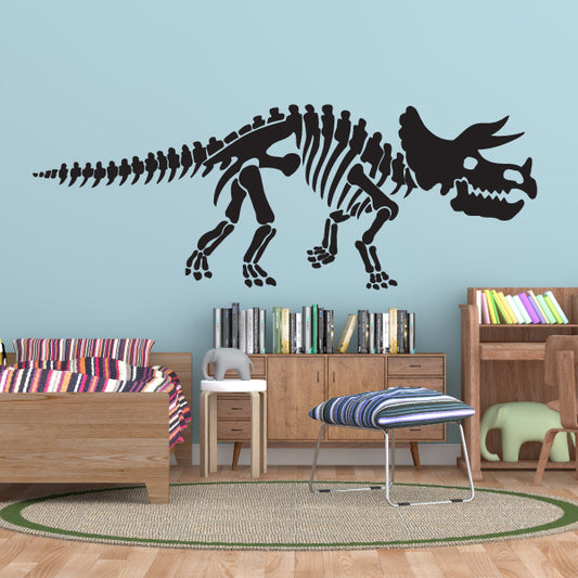 Triceratops skeleton wall decal in black