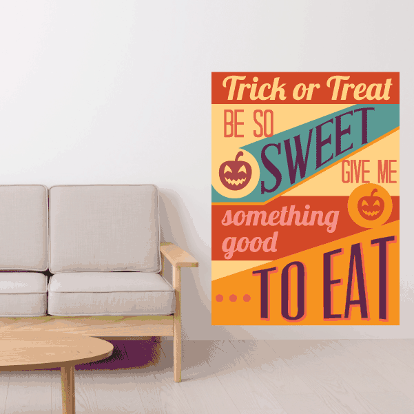 Halloween typographic sticker with Trick or Treat text, pumpkins, orange and teal design