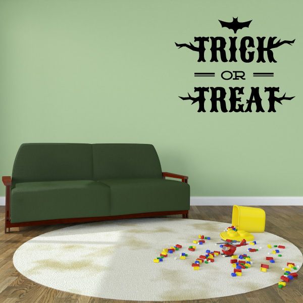 Halloween bat-style wall decal reading "TRICK OR TREAT" with small bat icons