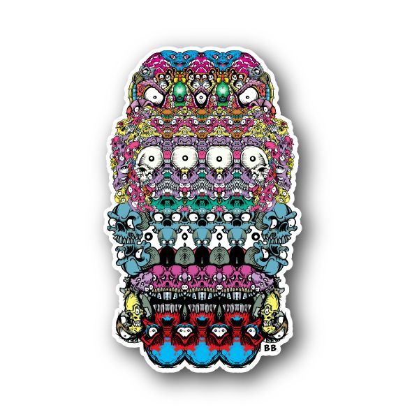 Image of Trippy Colorfull Skull With Eyes and Teeth Vinyl Sticker