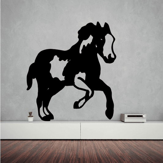 Trotting horse decal with black silhouette, paw-forward running pose