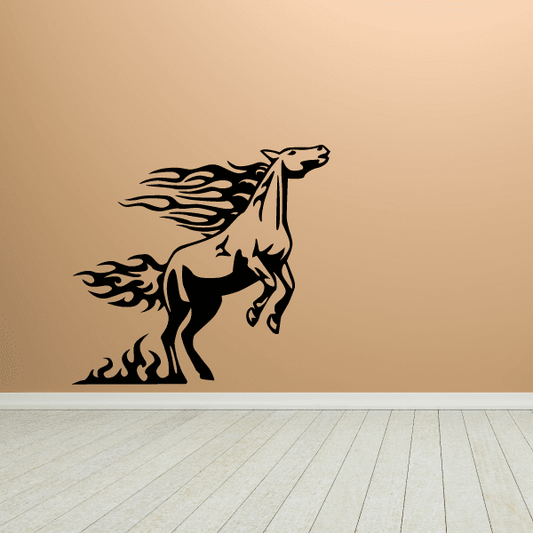 Trotting saddled horse wall decal, black line art