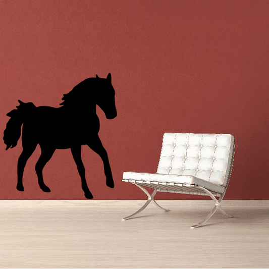 Trotting thoroughbred horse decal, black horse silhouette on transparent background
