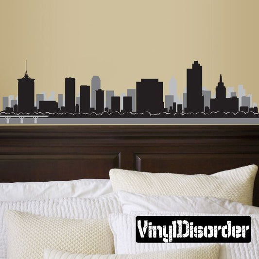 Tulsa Oklahoma city skyline decal with dark building silhouettes and stars strip