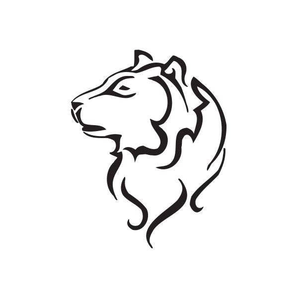 Wolf head decal with black outline and white fill, side profile.