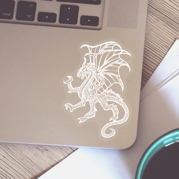 Clear vinyl sticker with a white dragon outline